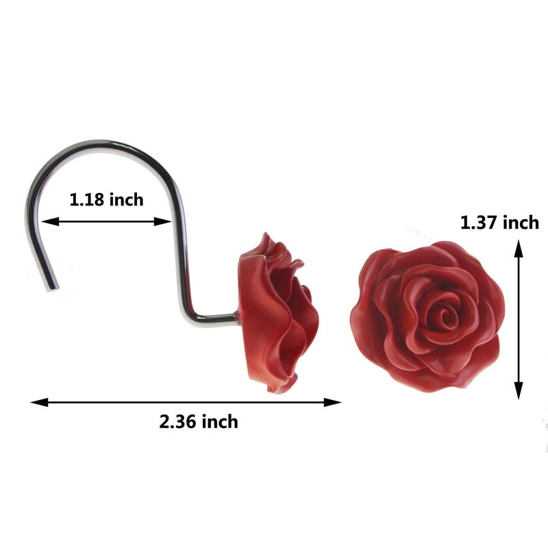 FINROS 12 PCS Home Fashion Decorative Anti Rust Shower Curtain Hooks Rose Design Shower Curtain Rings Hooks (RED) - Image 5